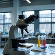 Microscop și eprubete, simbolizând susținerea științifică și cercetarea avansată.
