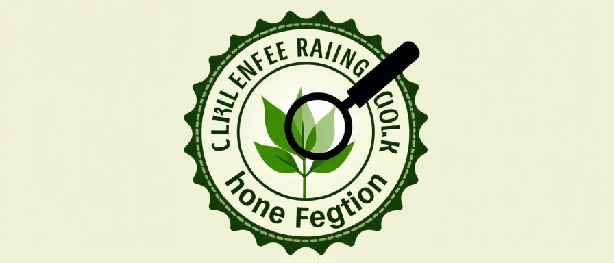 Imagine stilizată a unui sigiliu de calitate, cu o lupă deasupra unei plante, simbolizând inspecția riguroasă și certificarea produselor naturale.