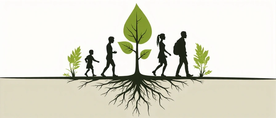 Imagine abstractă de creștere reprezentând evoluția companiei GlucoNaturb, cu elemente stilizate de plante și rădăcini adânci.